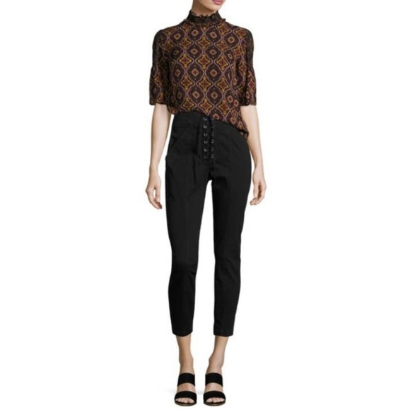 A.L.C. Kyle Lace Up Ankle Pant High Waist Slim Fit Washed Black 2 Retro Chic - Picture 1 of 16